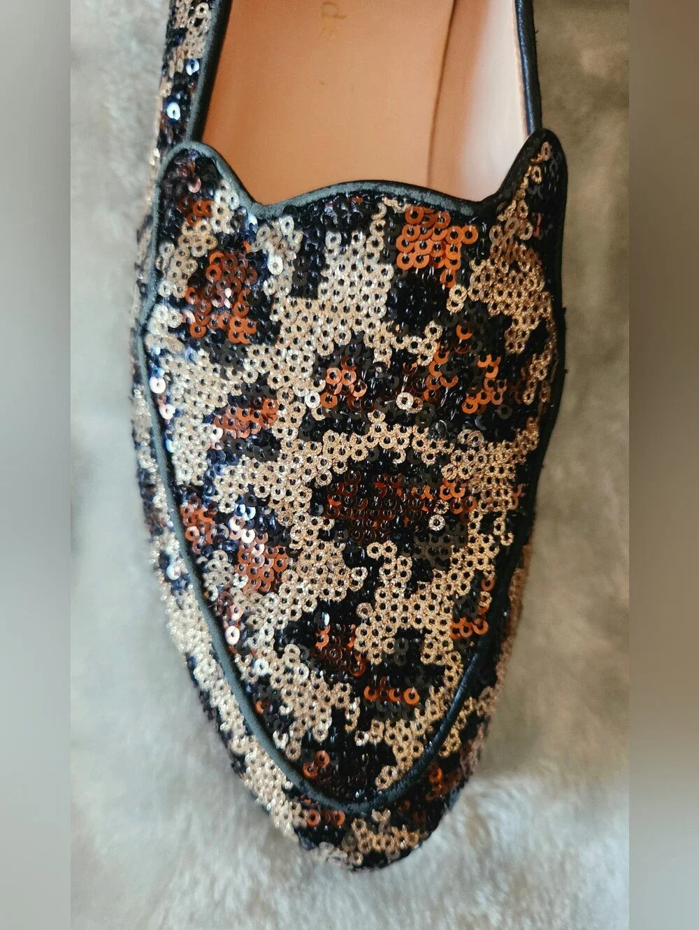 kate spade Sequin Leopard-Print Loafers in Black, Gold & Cream